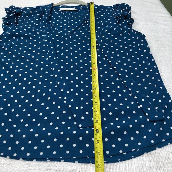 ZIMMERMAN Top Blouse Women’s 2/M Teal Polka Dot Tie Neck Ruffle Sleeve Boho Chic - Picture 13 of 14